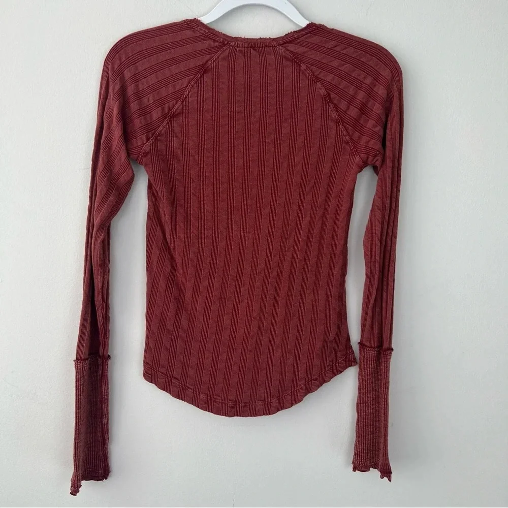 NEW Free People We the Free Wild Hearts Long Sleeve Button Ribbed Henley Rust